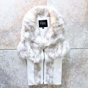 White & Tan Faux Fur Vest